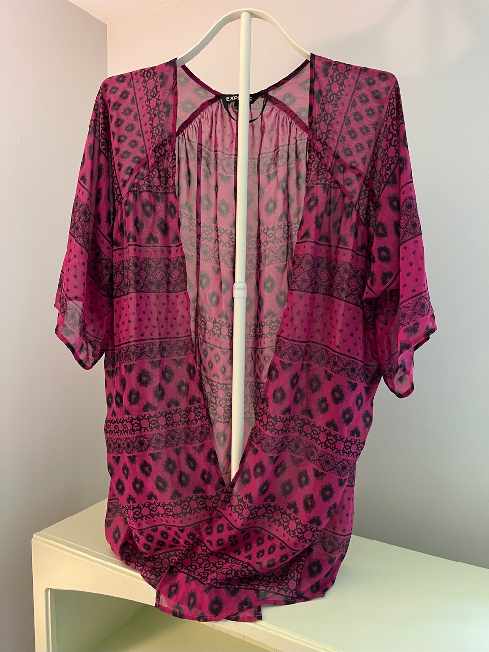 Express Sheer Fuchsia Printed Open Kimono